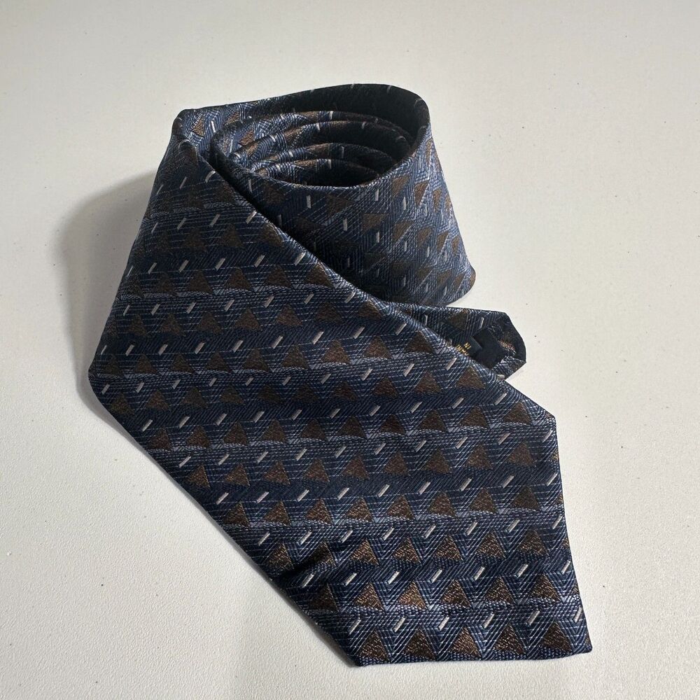 Mens Vintage Silk Tie 100% Silk Geometric Necktie brown/tan/gray